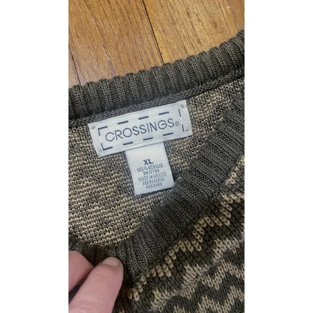 Men's Crossings Y2K Knit Sweater Geo Zig Zag Pattern Size XL Vintage Inspired